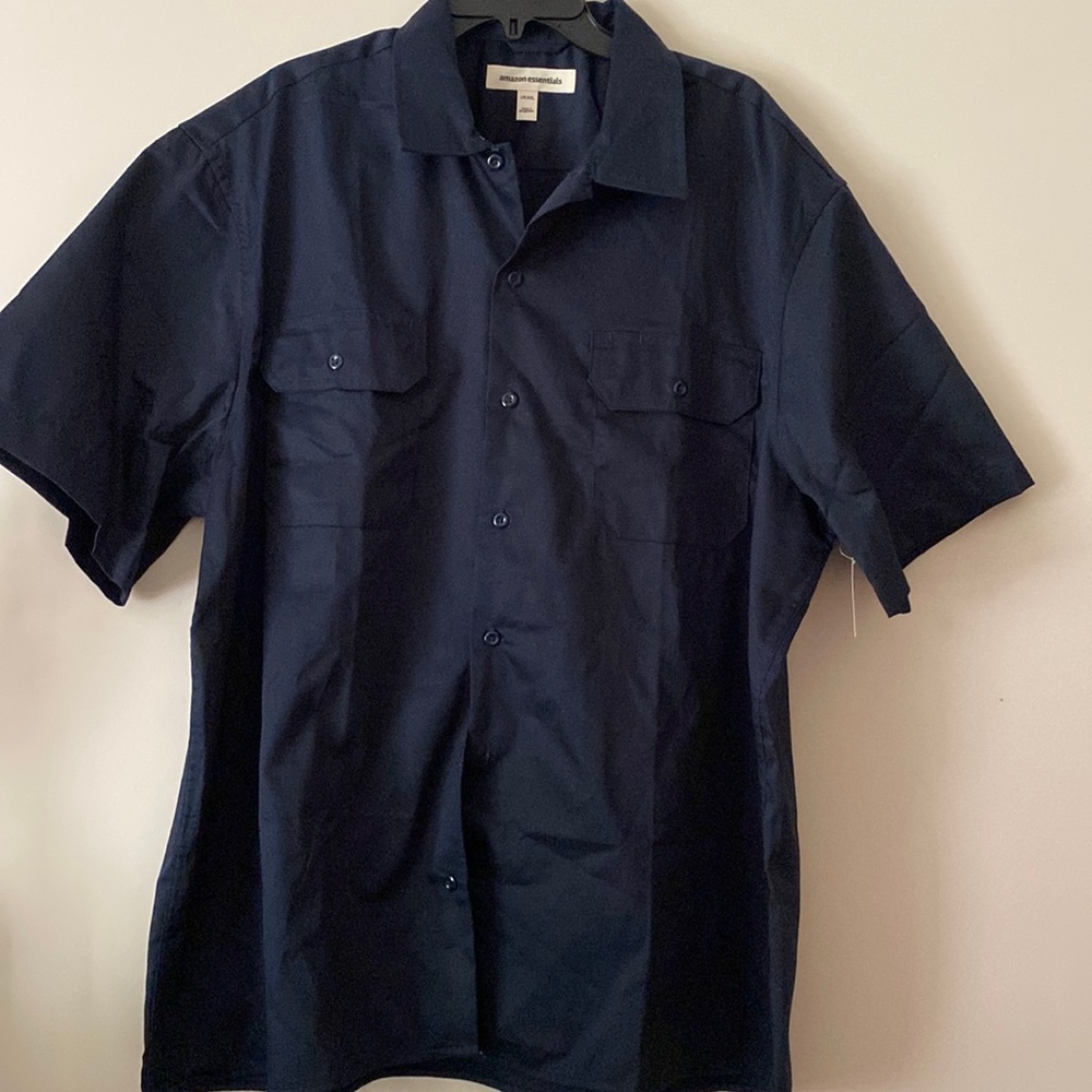 Amazon Essentials Men's Short-Sleeve Stain Wrinkle Resistant Work Shirt 2X blue